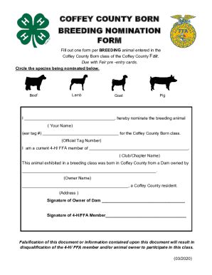 Fillable Online COFFEY COUNTY BORN BREEDING NOMINATION FORM Fax Email