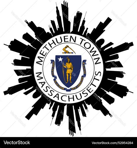 Methuen Town Skyline Massachusetts Flag Usa Vector Image