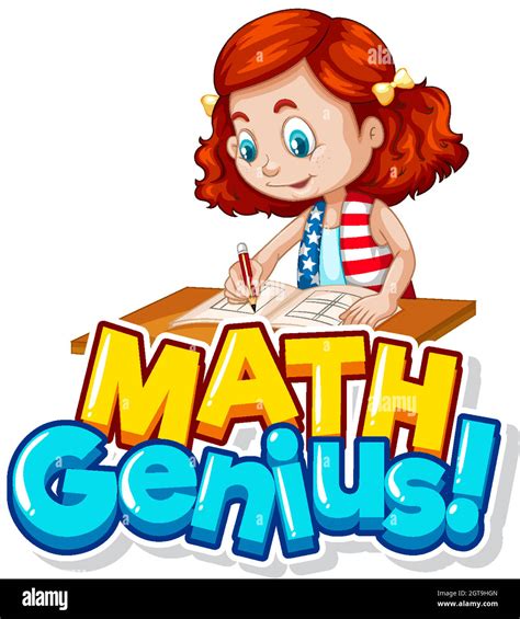 Font Design For Word Math Genius With Cute Girl Stock Vector Image