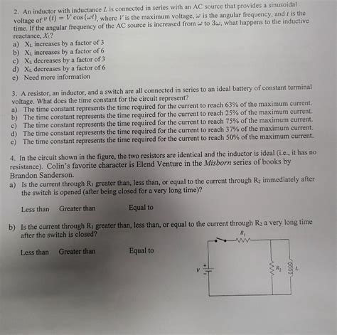 Solved An Inductor With Inductance L Is Connected In Chegg