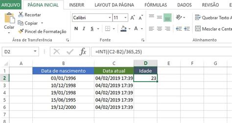 Como Calcular Idade No Excel