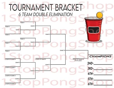 6 Team Double Elimination Beer Pong Tournament Bracket Etsy