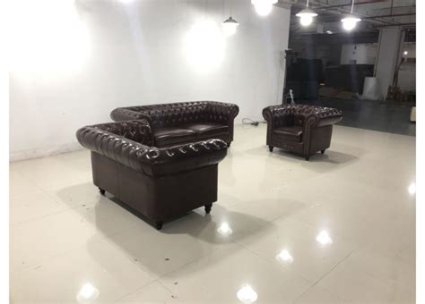 Francis Chesterfield Style Leather Sofa Set (3 Seater + 2 Seater + Arm ...