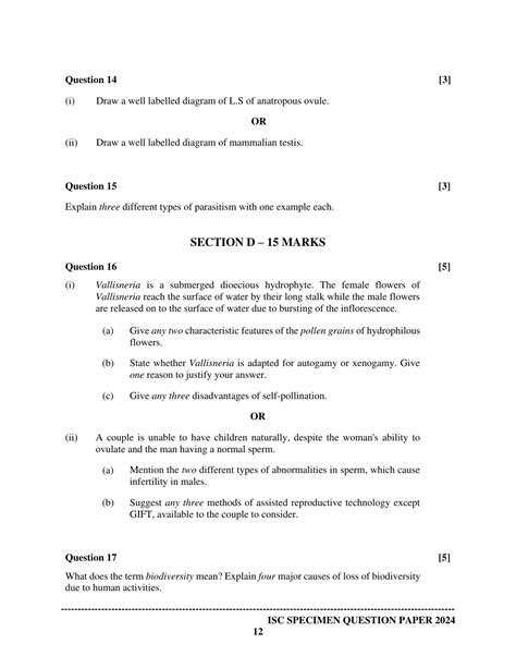 Isc Class Sample Paper For Biology Indcareer Schools