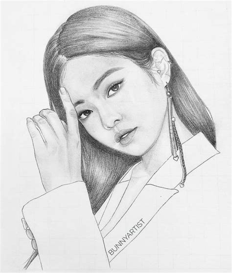 Jennie Kim ️ Drawing Blackpink Kpop Drawings Pink Drawing Animation