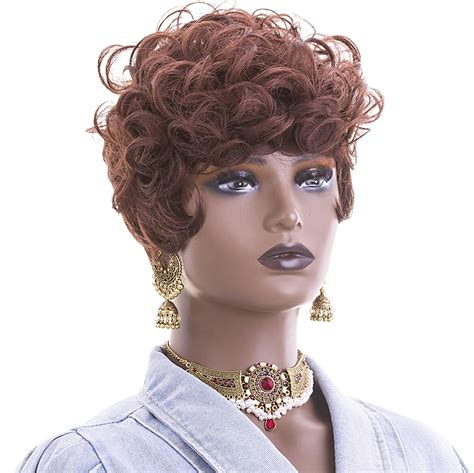 Amazon BingSing Pixie Cut Wigs Synthetic Dark Auburn Short Wigs