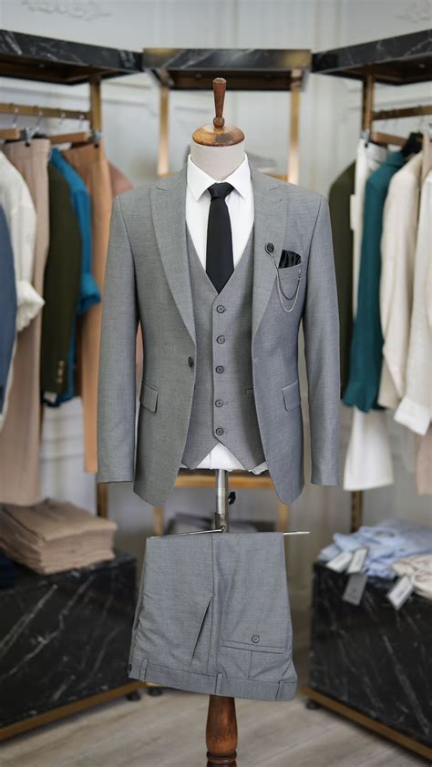 Gray Slim Fit Groom Wedding Suit For Men By