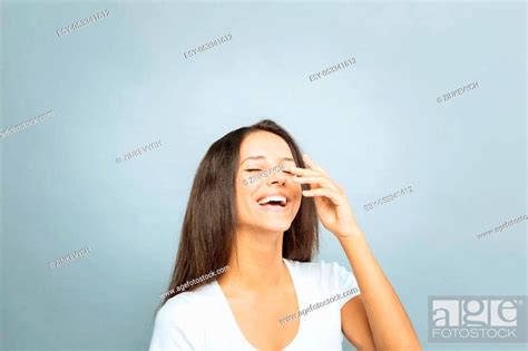 Feeling Happiness Attractive Brunette Keeping Eyes Closed And Raising