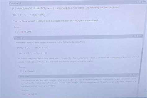 Solved 14 9 Mole Boron Trichloride Bcl3 Entera Reactor