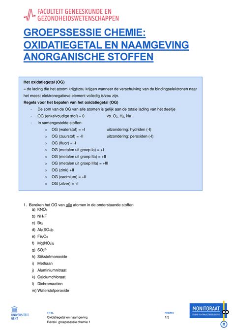 Og Naamgeving Anorganische Stoffen Titel Oxidatiegetal En