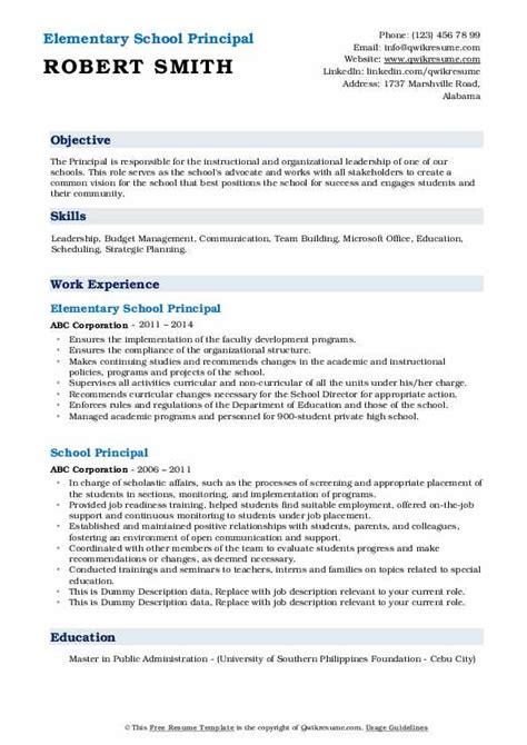 School Principal Resume Samples | QwikResume