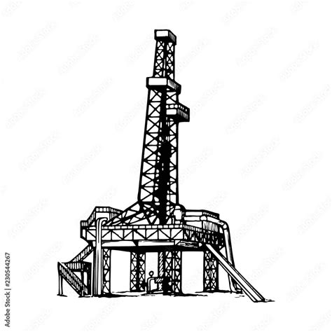 Land Oil Drilling Complex Also Called Oil Rig Sketch Style Drawing