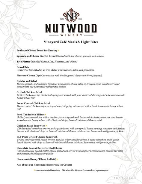 Menu of Nutwood Winery in LaGrange, GA 30241