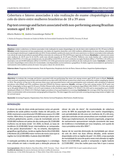 Pdf Cobertura E Fatores Associados à Não Realização Do Exame