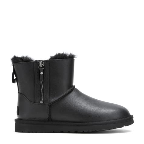 Ugg Classic Mini Double Zip Leather Ankle Boots In Black Lyst