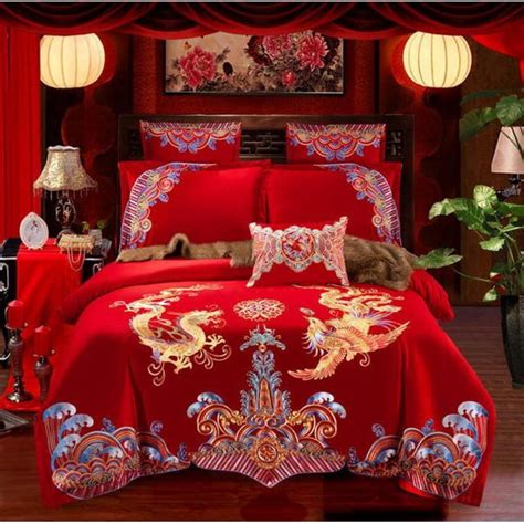 Luxury Gold Phoenix Loong Embroidery Bedding Set Chinese Style Wedding