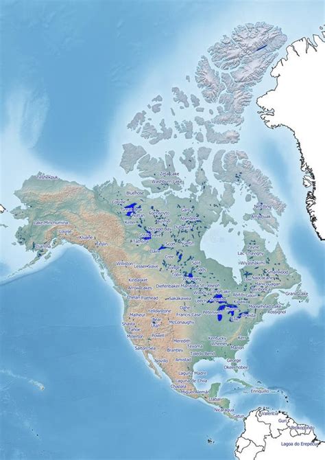 Continent Of North America Illustration With The Biggest Lakes Stock