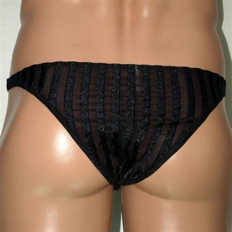 K Hot Men S Sexy Tanga Bikini Contoured Pouch Silky Shiny C Thru Stripes Ebay