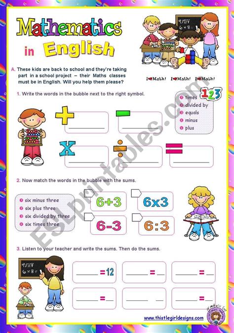 Mathematics in English - Fun with numbers for elementary students - ESL worksheet by mena22