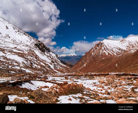 Chang La Pass Covered By Snow Mountain Range At Ladakh Highest Plateau