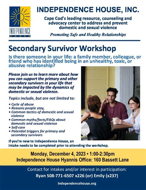 Independence House Holds Secondary Survivor Workshop - Barnstable County