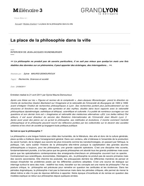 La Place De La Philosophie Dans La Ville