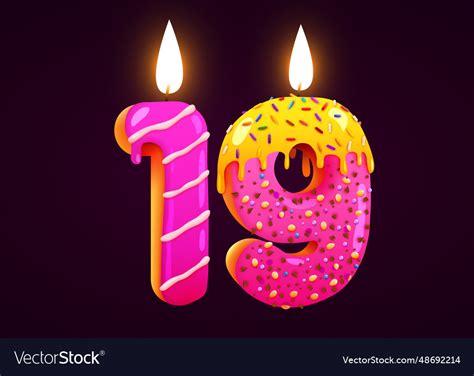 Birthday cake font number 19 with candle one year Vector Image