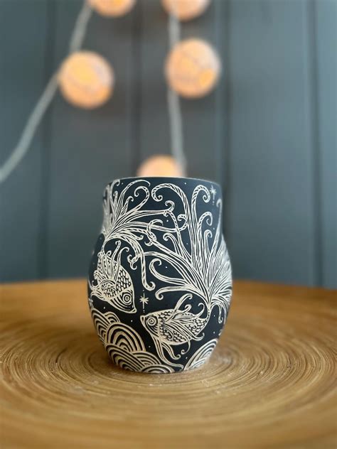 Underwater Romance Wheel Thrown Ceramic Mug With Freehand Sgrafitto