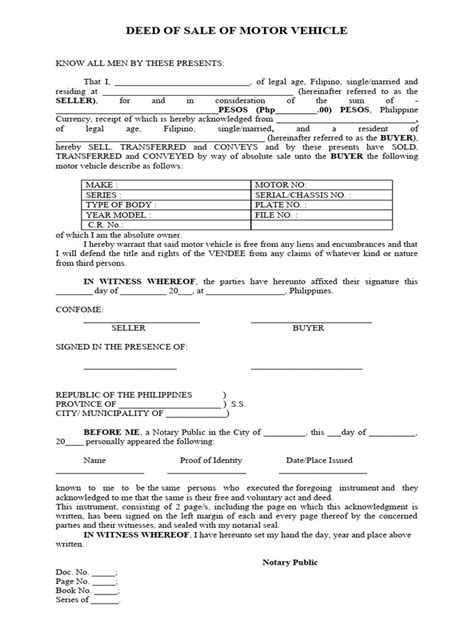 Deed Of Sale Of Motor Vehicle 2 Pdf Natural Resources Law Common Law