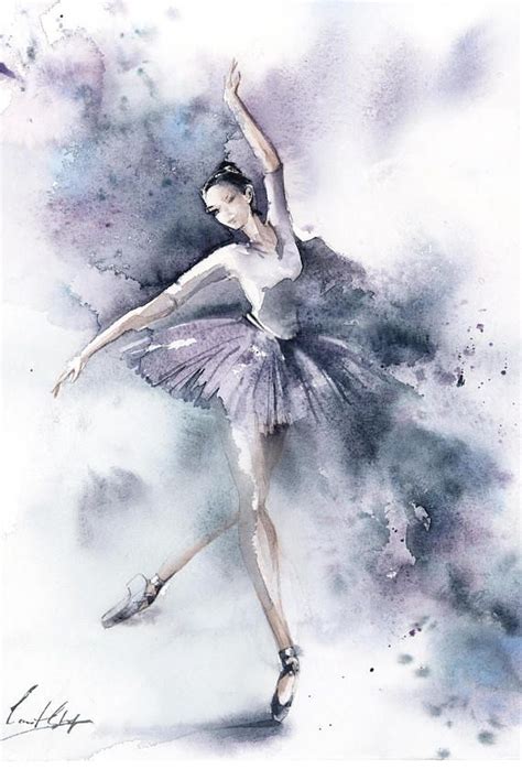 Ballerina Original Watercolor Painting Ballerina In Purple Ballet Art