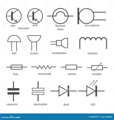 Electric circuit symbols. stock vector. Illustration of mother - 89539777