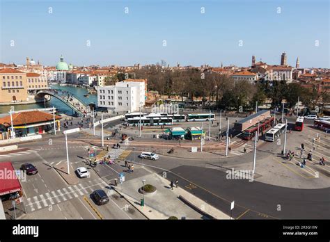 Bus Station With Streetcar On Rubber Wheels Tram Venezia At Piazzale