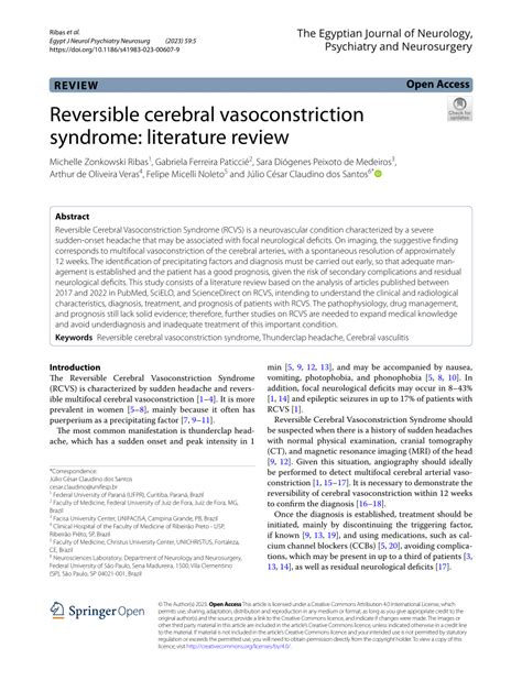 Pdf Reversible Cerebral Vasoconstriction Syndrome Literature Review