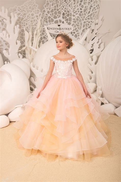 Blush Pink And Gold Lace Tulle Formal Flower Girl Dress For Etsy