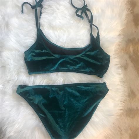Boohoo Swim Nwt Boohoo Green Velvet Bikini Set Poshmark