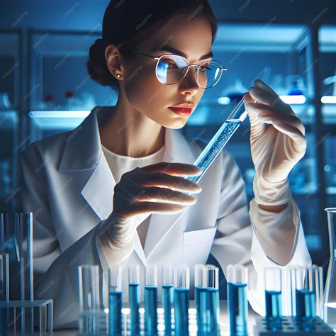 Premium Photo Scientist Woman With Glasses And White Lab Coat Examining The Test Tubes In