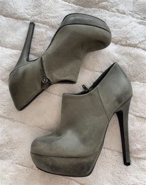 Office Khaki Green Real Leather Ankle Boots Heels Platform Size Uk 4