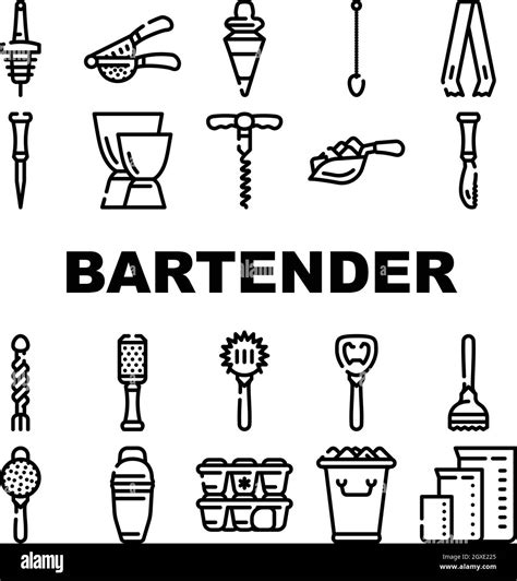 Bartender Accessory Collection Icons Set Vector Stock Vector Image