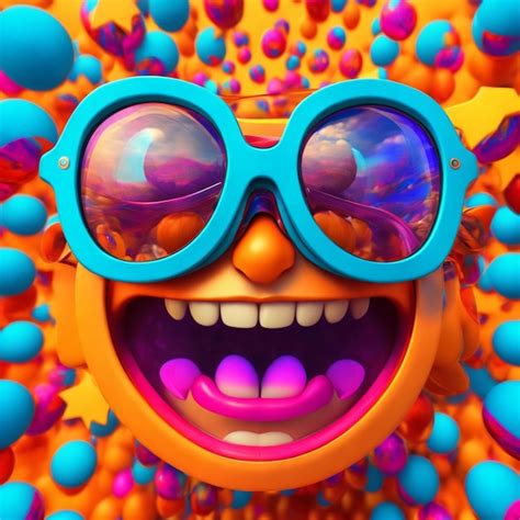 Una Cara Emoji Animada Con Gafas En D Hiperrealista Con Un Fondo De