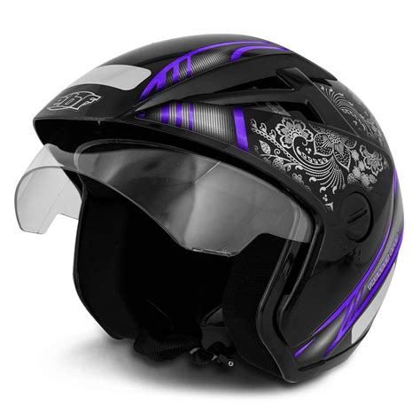 Capacete Aberto Feminino Ebf Thunder Open Mandala Preto E Lilas Ebf