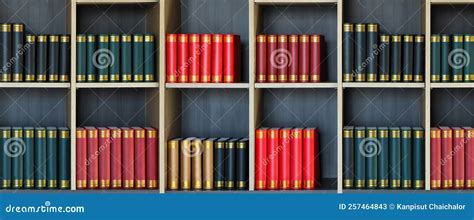 Education Concept With Books Stacked On Book Shelf Rows Of Books In