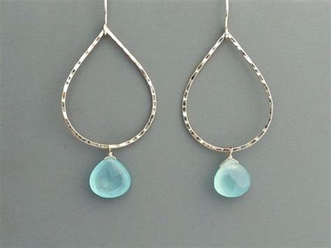 Teardrop Earring Sterling Silver And Amethyst Or Aqua Chalcedony