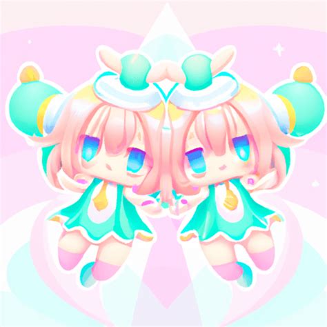 Chibi Pastel Chromatic Twins 3d Blendr Style Cute Kawaii Japanese Aesthetic Vector Graphic