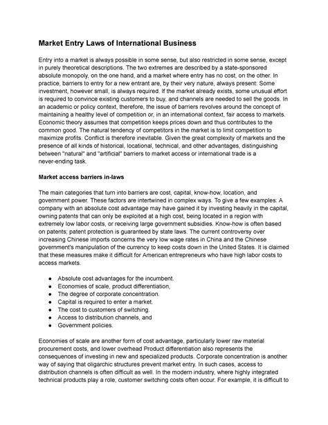 Market Entry Laws Of International Business The Two Extremes Are