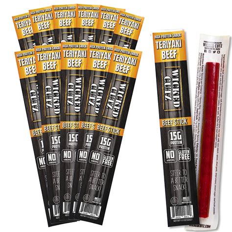 Wicked Cutz Premium Beef Jerky Sticks Teriyaki 1 5oz Sticks 12 Pack