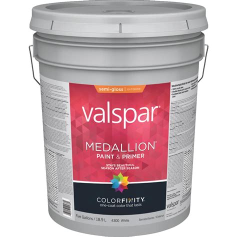 Valspar 4300-5GAL Exterior House Paint, Semi-Gloss, White, 5 gal ...