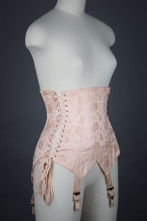 Pointed Tea Rose Brocade Coutil Girdle With Side Lacing The Underpinnings Museum