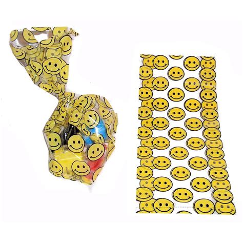 Smiley Face Goody Treat Bags Cellophane Dozen 3935d