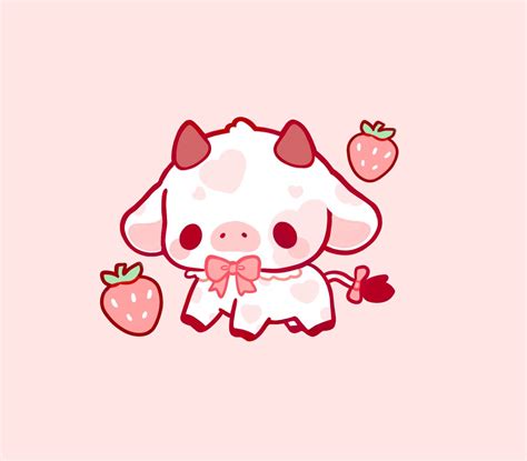 Art Print Strawberry cow 8x8 Giclée Art Print - cute Kawaii pink cow ...