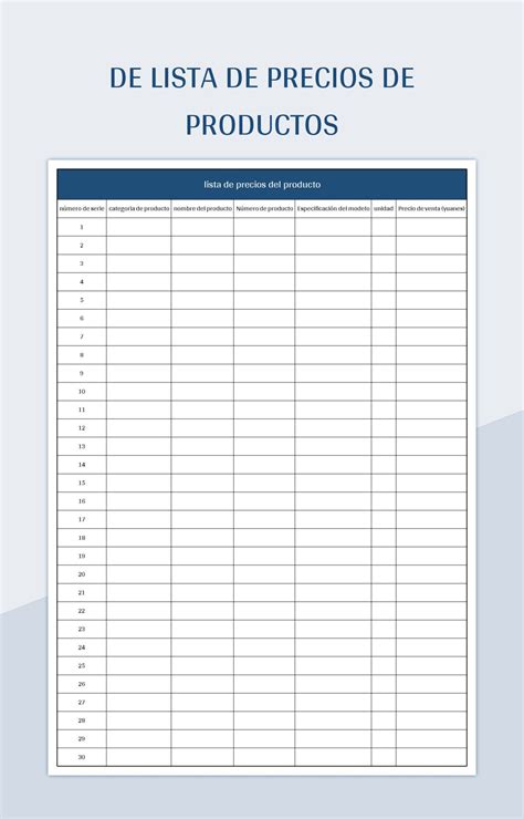 Plantilla De Formato Excel De Lista De Precios De Productos Y Hoja De